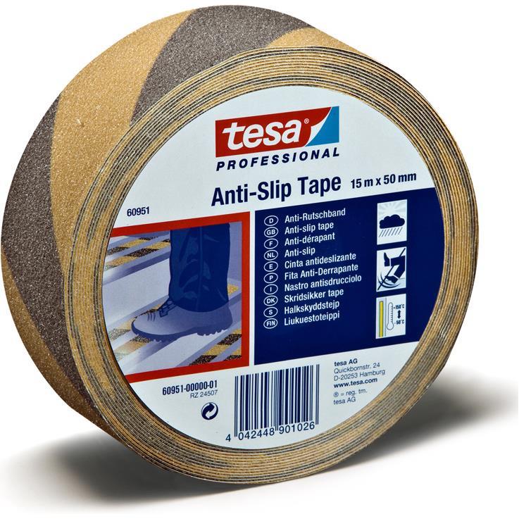 Tesa Skridsikker tape gul/sort 50 mm x 15 m