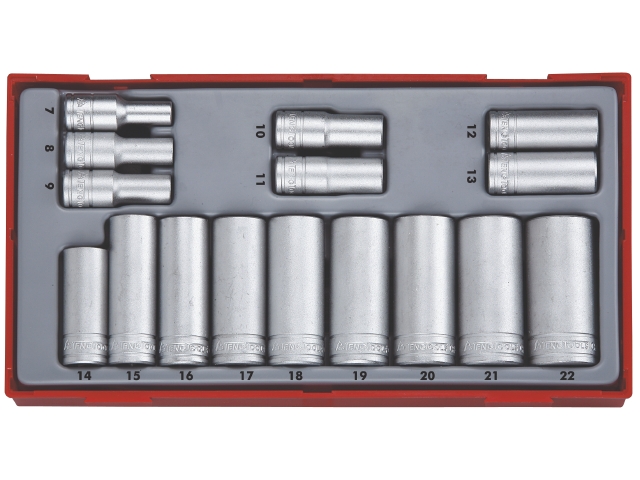 Teng Tools topnøglesæt 3/8" TT3816 med 16 lange toppe 7-22mm